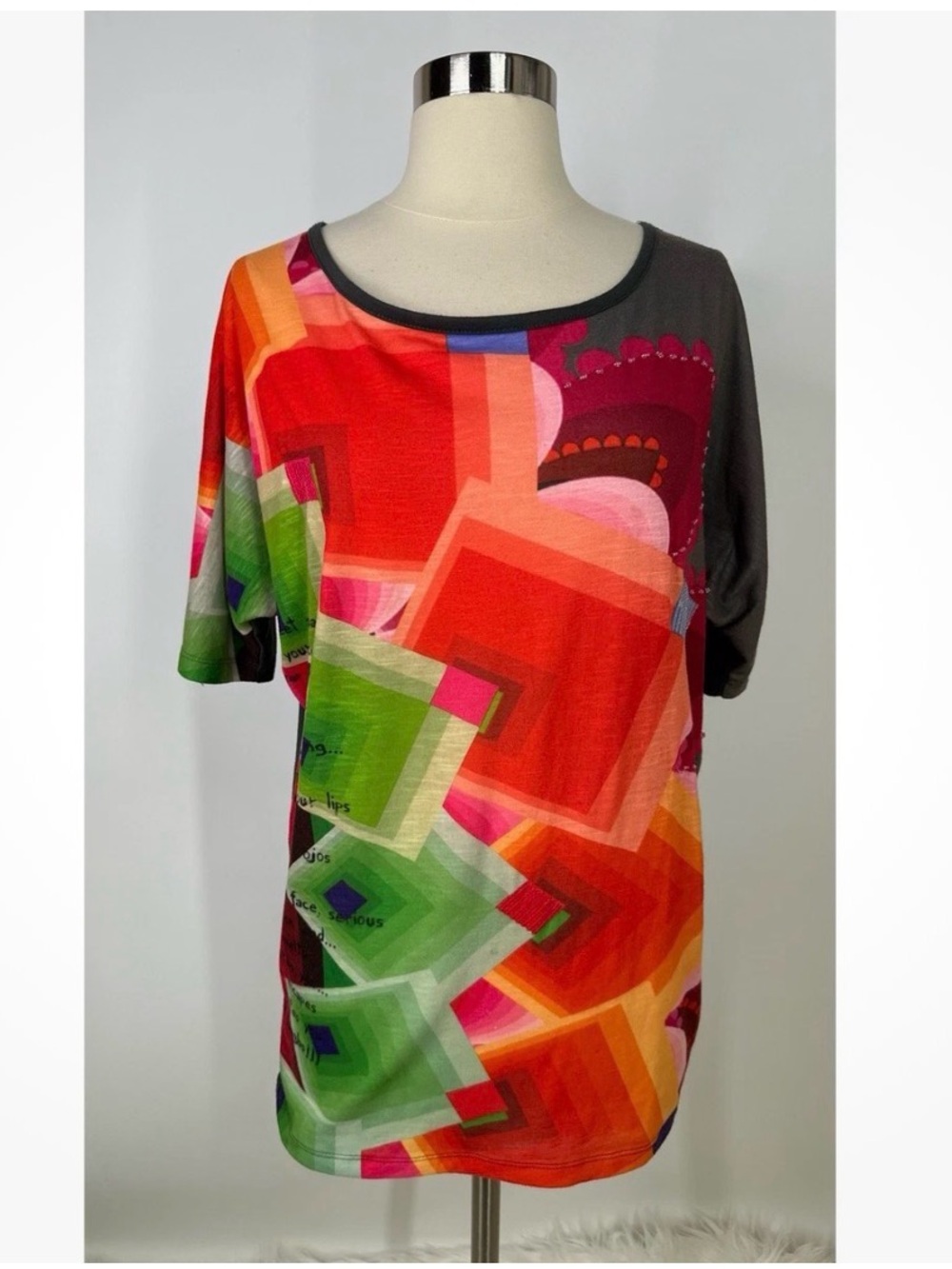 Desigual Multi-Color Geometric Scoop Neck Top